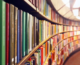 large book shelves full of books